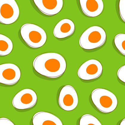 无尽复活节彩蛋图案绿色美味的春天背景上的黄色彩蛋与切复活节彩蛋无缝背景食物壁纸鸡蛋
