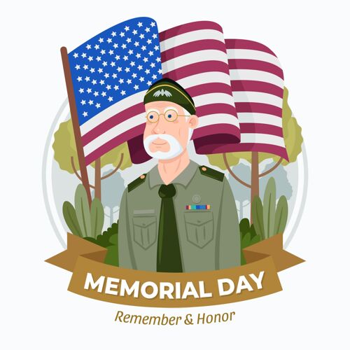 美国有机平面美国阵亡将士纪念日插画美利坚合众国5月31日活动