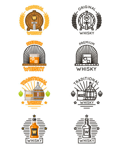 传统威士忌标志套装麦芽味道平板