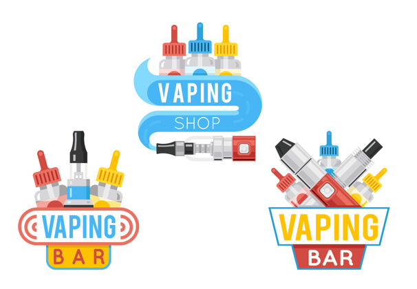 香烟蒸汽棒平面标志和vape商店平面标签或电子烟商店标志集设备潮流尼古丁