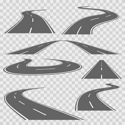 道路蜿蜒弯曲的道路或带有标记的公路方向道路 曲线道路 公路道路 公路运输插图矢量集轨道高速公路曲线
