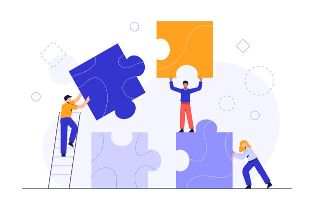 拼图人们连接拼图元素商业概念团队隐喻商业团队与碎片不同成长团队