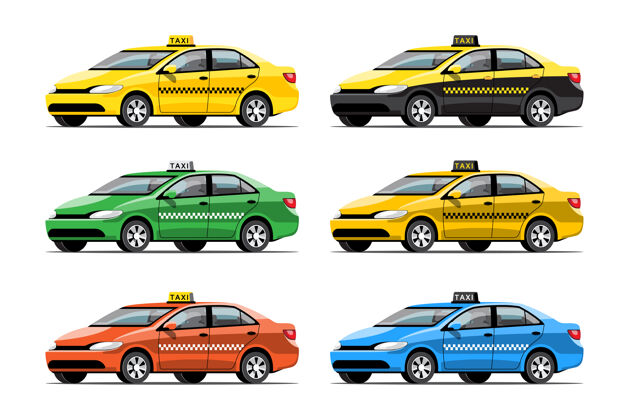 换乘一套彩色出租车服务运输车白色背景 孤立的平面插图汽车卡通发动机