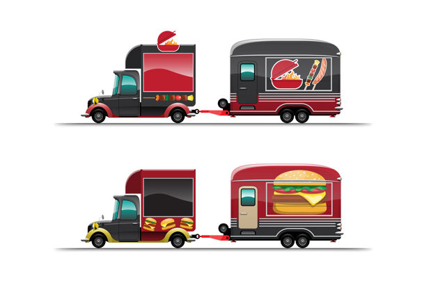 咖啡馆白色背景上的烧烤和汉堡拖车食品车 插图小吃汉堡肉类