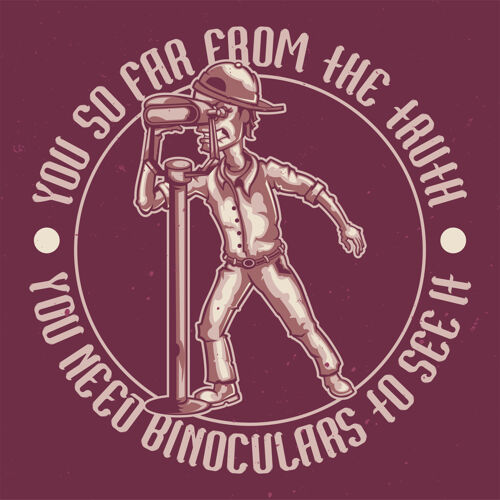 望远镜T恤或海报设计 带有一个带望远镜的男人的插图物体引用帽子