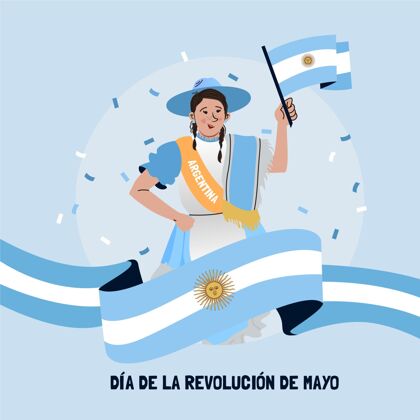 阿根廷手绘阿根廷人迪亚德拉梅奥革命插图庆祝纪念节日