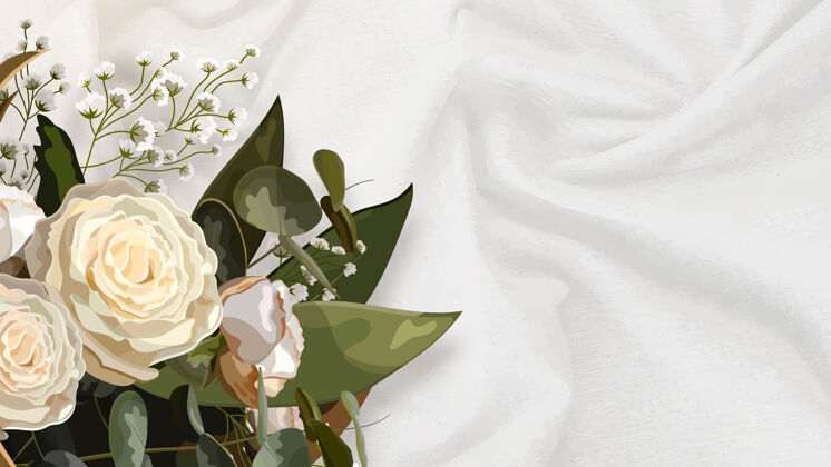 花束白色丝质背景上的花束花卉图形可爱植物
