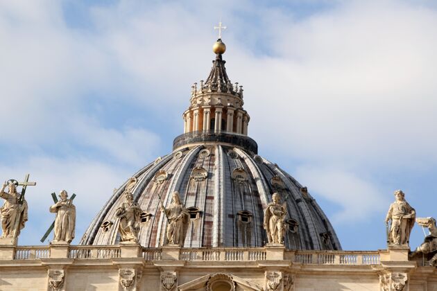 古代梵蒂冈著名的圣彼得大教堂的圆顶历史地标圣人