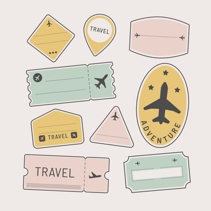 邮资旅行贴纸和徽章套装混合粉色飞行