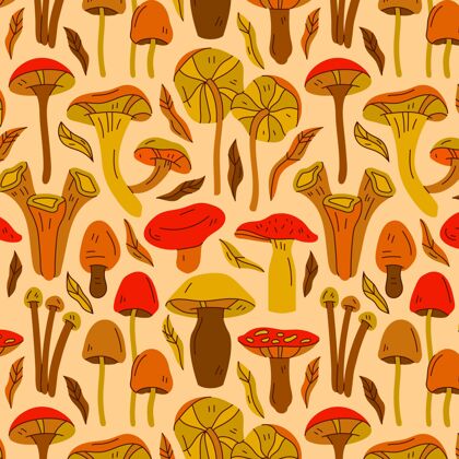 手绘手绘蘑菇图案彩色背景墙纸蘑菇背景