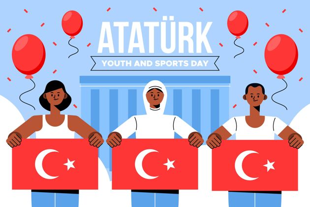 青年阿塔图尔克平面纪念 青年和体育日插画土耳其5月19日阿塔图尔克