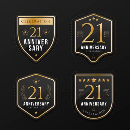 年龄平面设计21周年纪念金徽章系列节日包装年度