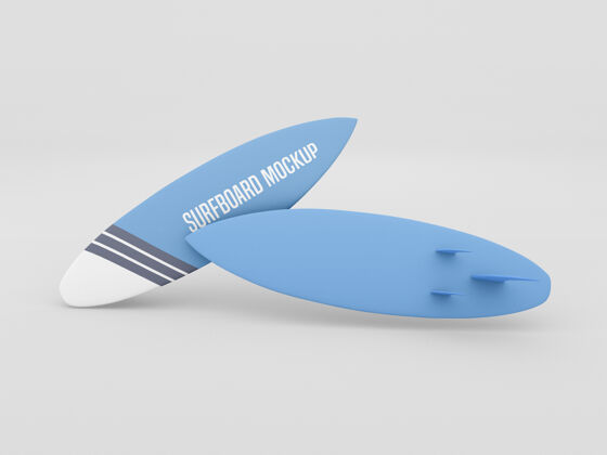 空白冲浪板模型设置在白色背景上蓝色三维平衡