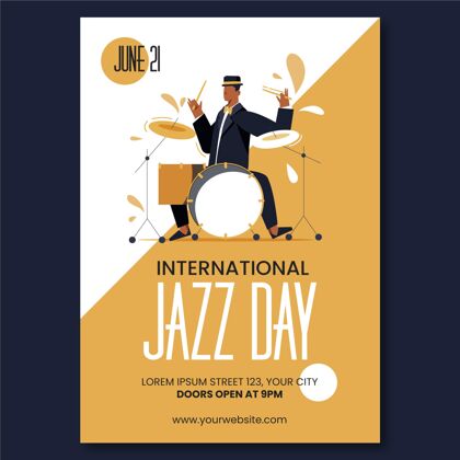 爵士乐有机平面国际爵士日垂直海报模板音乐会平面爵士乐日