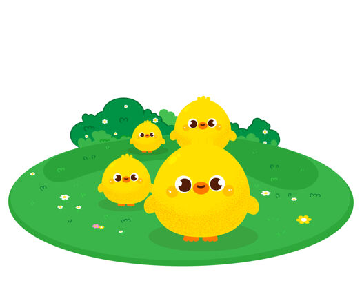 白快乐可爱的小鸭子和朋友卡通插画黄动物鸟