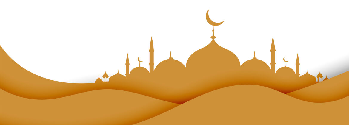 旗帜伊斯兰清真寺的纸面风格设计节日庆典穆巴拉克