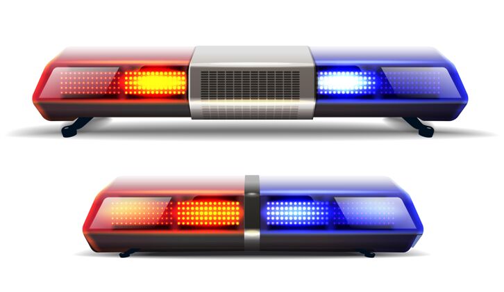 小心两个红色和蓝色的警车顶灯矢量集救援犯罪警报