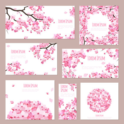 白色樱花盛开的贺卡模板文本优雅樱花