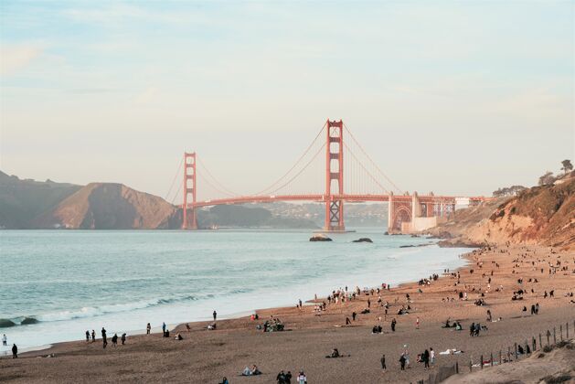 结构美丽的晨光金门大桥 旧金山 美国海湾加利福尼亚金属