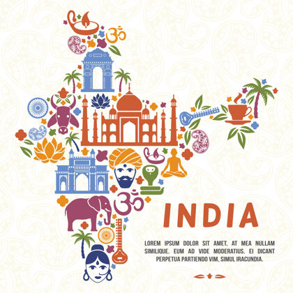 玛哈印度传统符号的形式 印度地图模板宫殿莲花艺术家