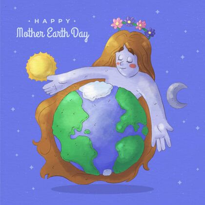 生态系统水彩地球母亲日插画地球动物花卉