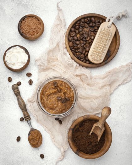俯视图俯瞰自制咖啡豆护理健康自制