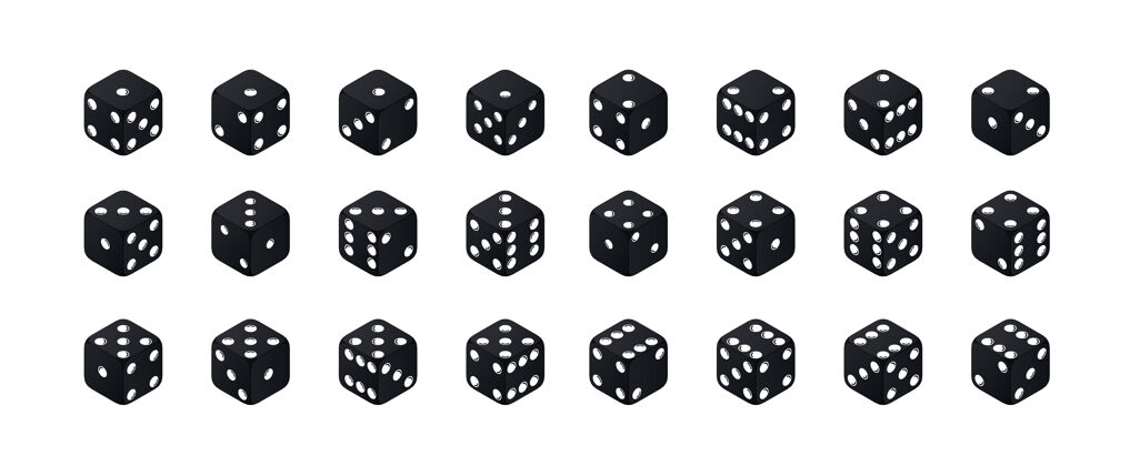 3d等轴测变种黑色游戏立方体隔离在白色背景上所有可能的回合集合下注黑色