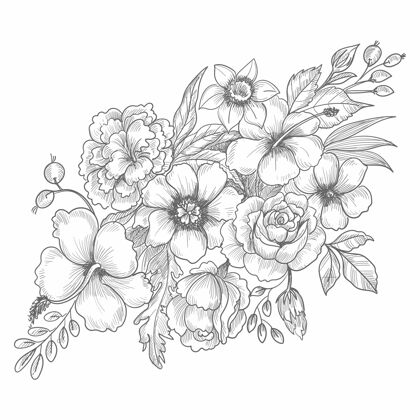 花手绘装饰婚礼花卉素描植物花束花卡