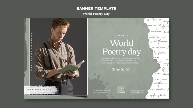 阅读世界诗歌日活动横幅模板与照片诗歌日横向诗歌