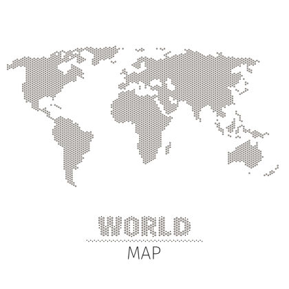 地图六角点白色背景世界地图插图单色世界地图 地理地图和可视化信息图视觉平面细节