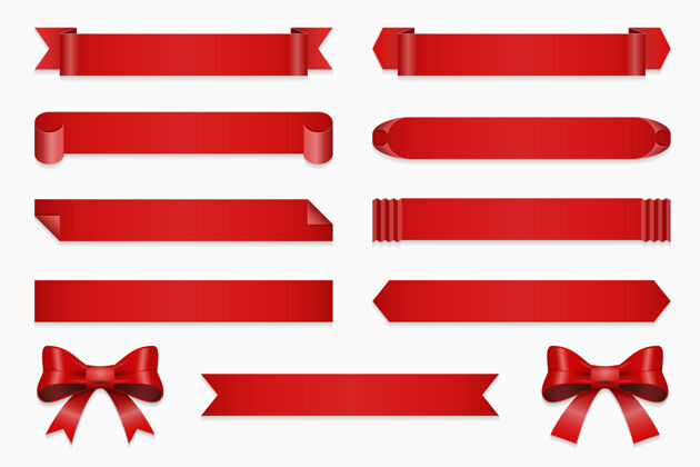 形状纪念日彩带横幅和蝴蝶结 白色背景插图上的红色直带隔离卷发标签周年纪念
