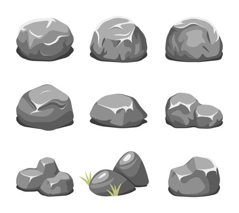 各种石头和石头卡通绘画形状岩石