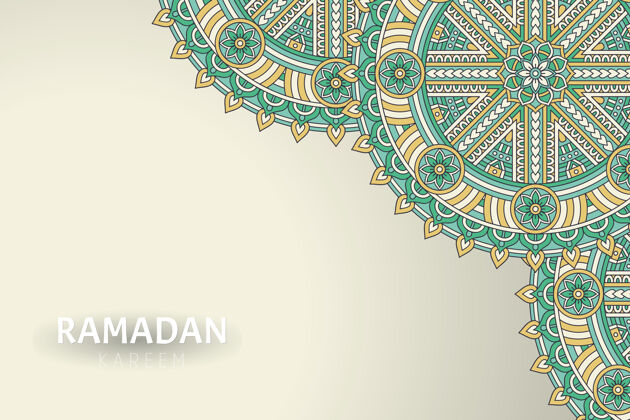 框架Ramadamkareem背景和曼荼罗装饰圆圈阿拉伯语斋月