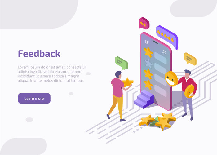 支持反馈等距插图客户评价产品或服务技术推荐社交应用程序