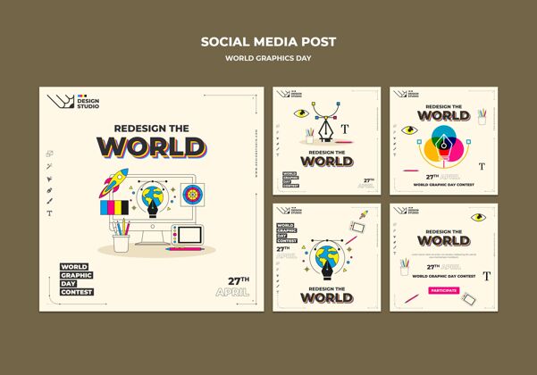 社交媒体世界图形日社交媒体贴子包图形设计作品创意
