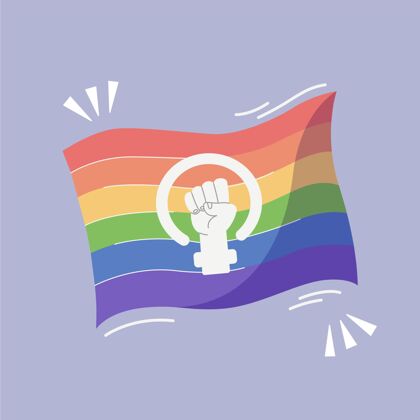 举起拳头手绘女权主义者lgbt+旗帜同性恋旗帜拳头女权主义
