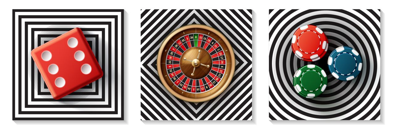 轮子现实赌场元素收集与红色骰子轮盘赌轮彩色筹码方块钻石无圆圈插图现实赌场红色