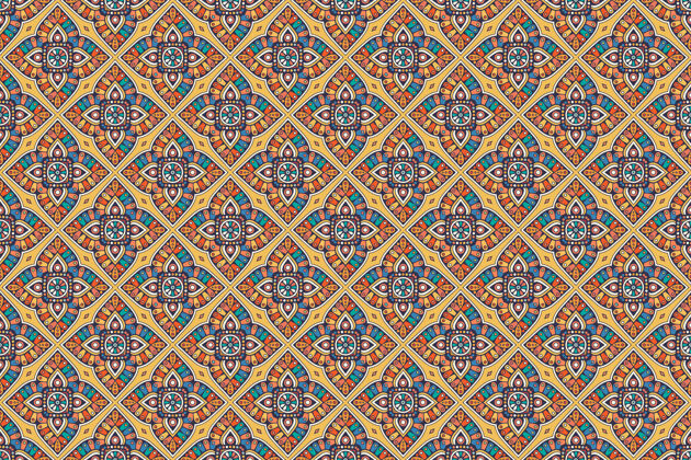 主题无缝图案复古装饰瓷砖平面东方阿拉伯