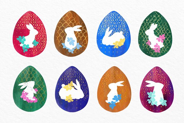 宗教复活节水彩元素系列插图复活节彩蛋包装