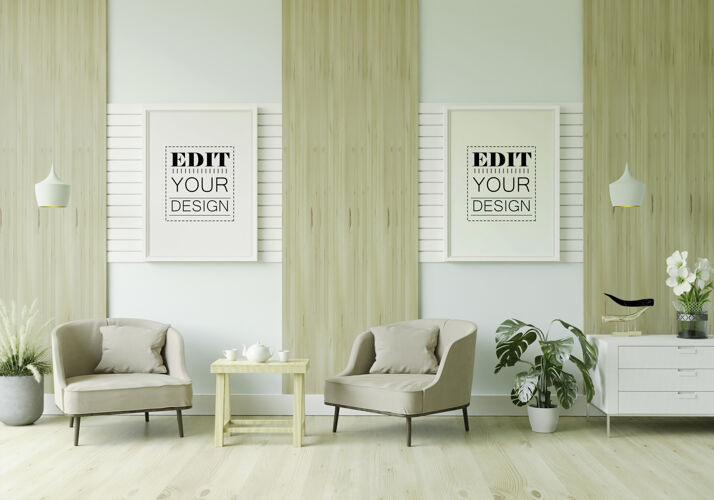 装饰客厅模型中的海报框架房子墙公寓
