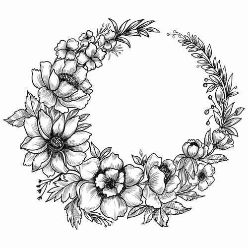 春天手绘花卉装饰素描框架设计自然花瓣蔬菜