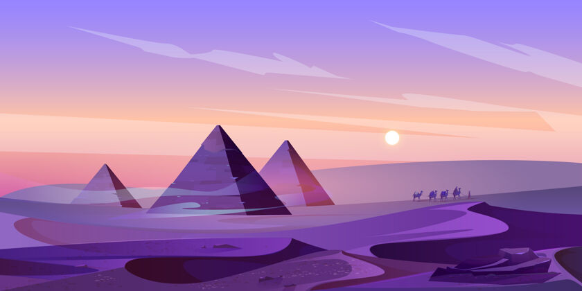 吉萨埃及金字塔和尼罗河在黄昏的沙漠非洲观光复杂