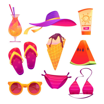 搞笑可爱的夏日元素套装水果甜点收集