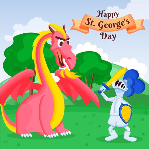 西班牙卡通圣乔治节插图与龙和骑士骑士插画场合