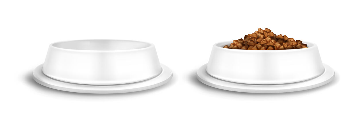 晚餐白色宠物碗 空的 装满狗或猫的食物盘子塑料饮食狗