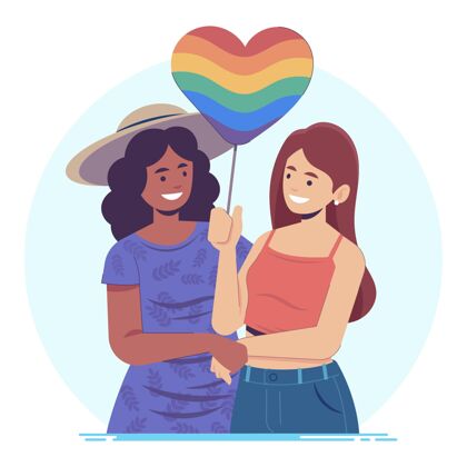 情侣有机平面女同性恋夫妇与lgbt的旗帜女人同性恋可爱