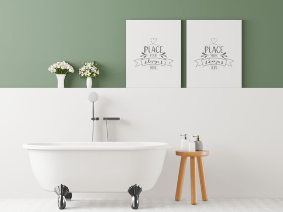 植物浴室内部海报框架模型浴室室内房子