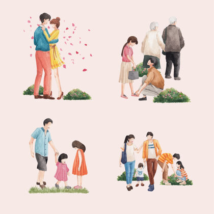 配偶花束与天堂爱情概念设计水彩插画蜜月风景场景