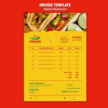 餐厅墨西哥餐厅发票墨西哥餐厅食品模板