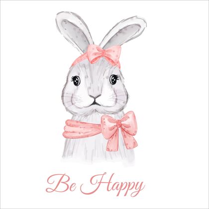 贺卡水彩复活节兔子快乐卡复活节兔子水彩画插图有趣